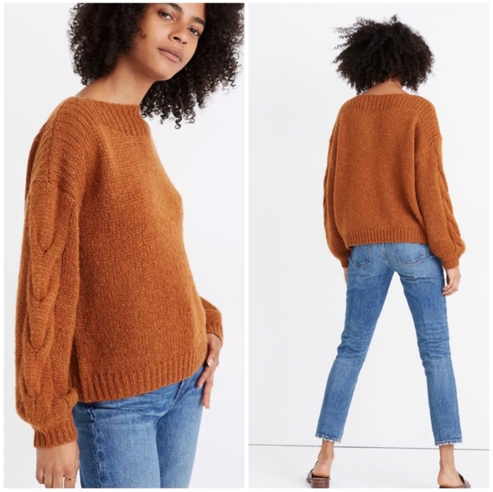 Madewell wool‎ and alpaca Cable knit sleeve Boatneck Sweater Size XS